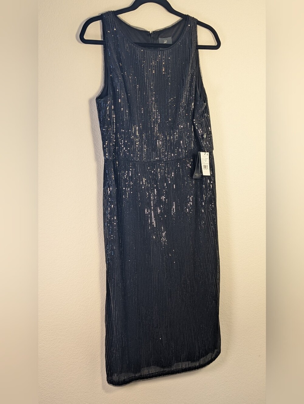 Adrianna Papell Size 16 Black Sequin Halter Maxi Cocktail Dress NWT